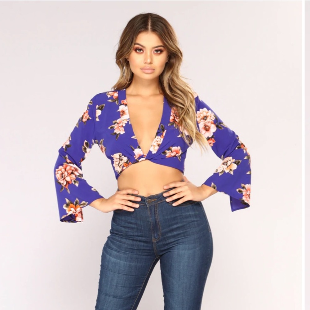 Kyla Crop Top - Royal/Floral